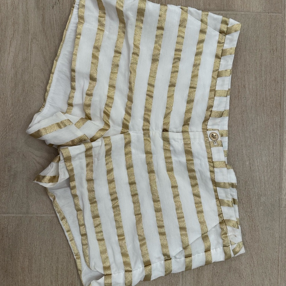 Lilly Pulitzer Gold and White Striped High Waist Shorts